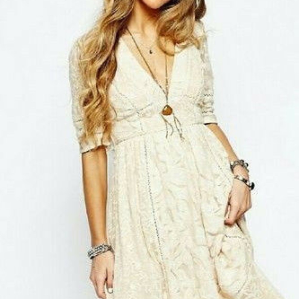 Free People Almond Laurel Lace Dress Ivory Tea
